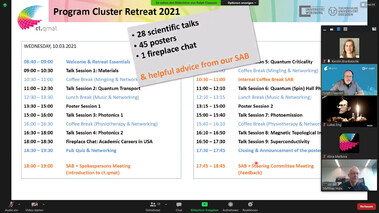 Screenshot eines digitalen Konferenzprogramms für das Cluster-Retreat CT.QMAT1 mit Zoom-Ansicht.